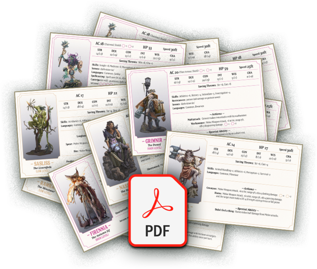 Digital NPC Character Cards - Domain of the Deathless King