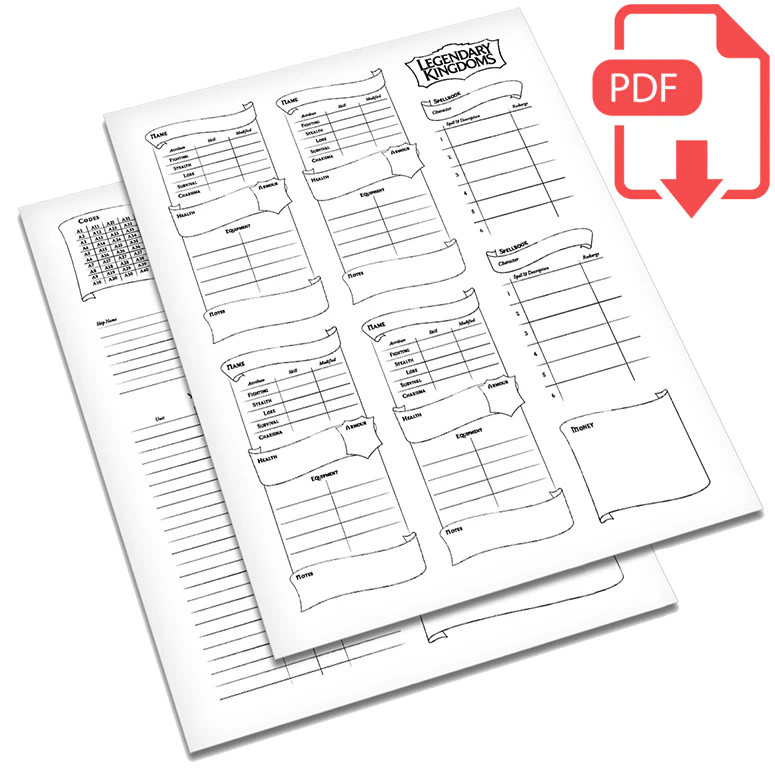 Legendary Kingdoms Character Sheets (Books 1 - 3)