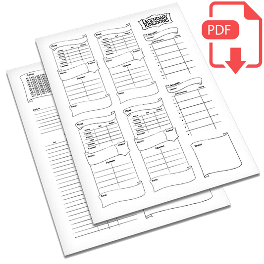 Legendary Kingdoms Character Sheets (Books 1 - 3) - For Laptop and Tablet
